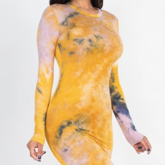 Tie-Dye Basic Long Sleeve Bodycon Dress - Picture 5 of 7